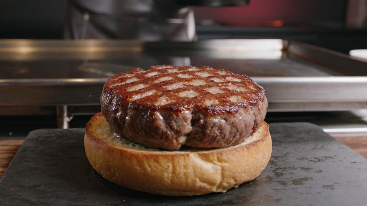 Carne Angus preparada sobre o pão de hambúrguer